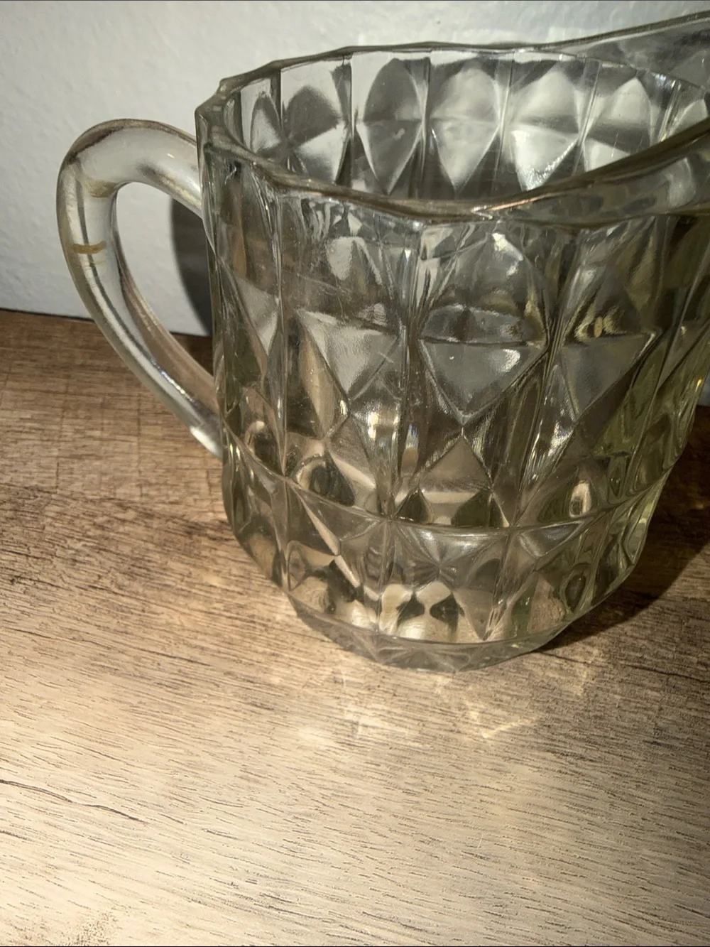 Vintage Clear Diamond-Pattern Glass Pitcher